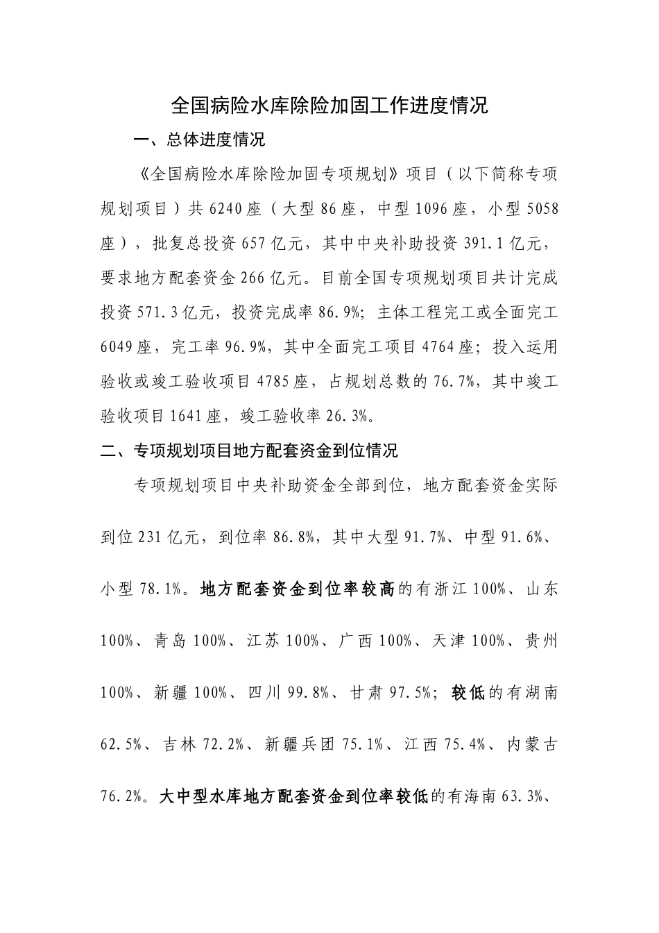 齐鲁医学关于全国病险水库除险加固工作进展情况的通报_第1页