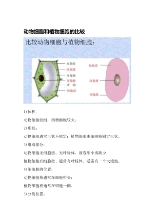 齐鲁医学动物细胞和植物细胞的比较