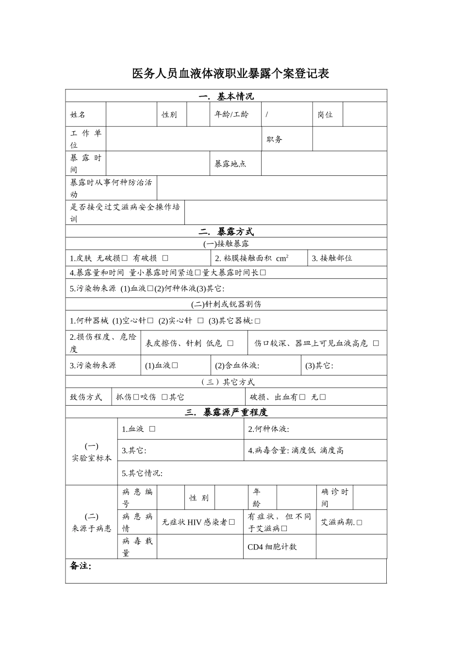 齐鲁医学医务人员职业暴露个案登记表_第1页