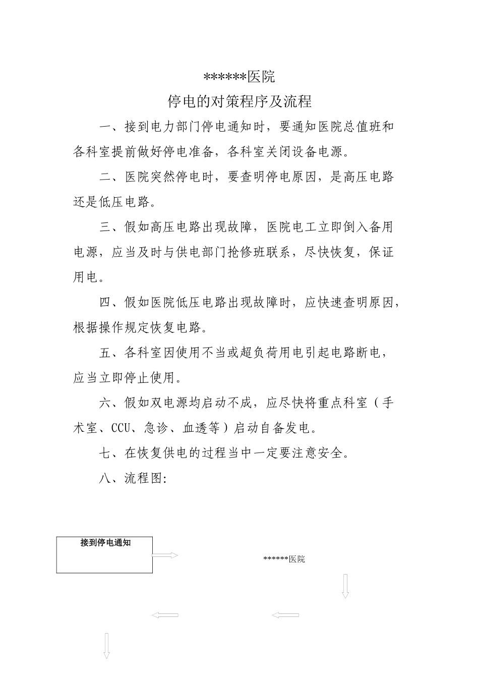 齐鲁医学医院停电时的对策程序及流程_第1页