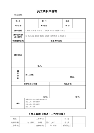 齐鲁医学医院员工离职申请表