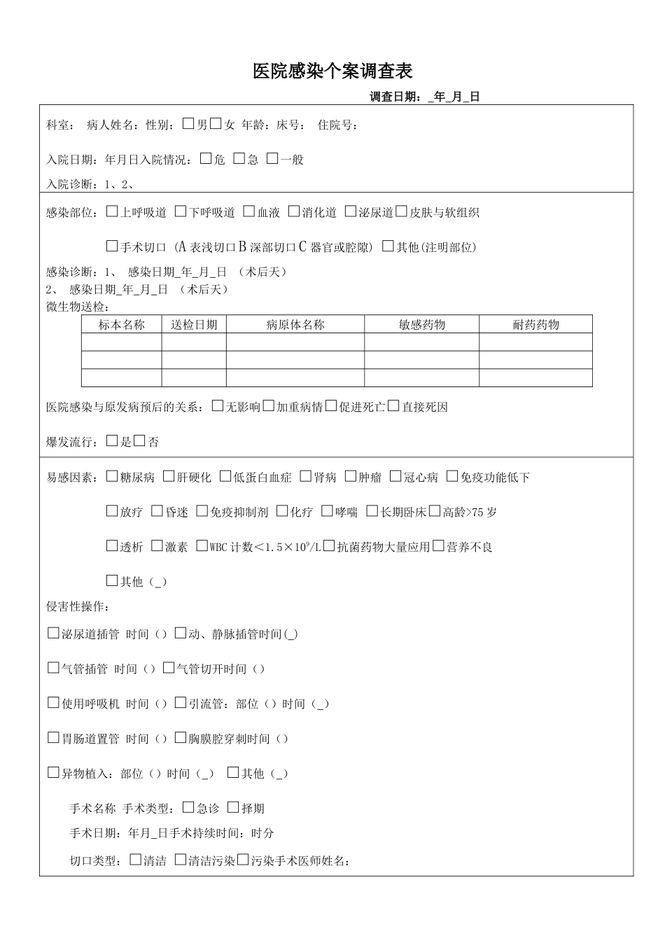 齐鲁医学医院感染病例个案调查表_第1页