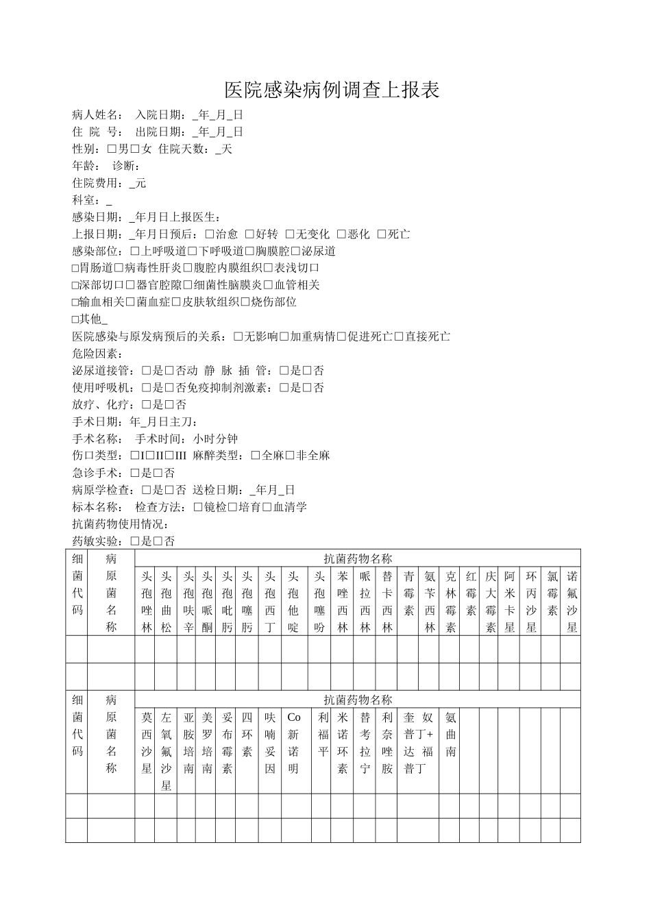 齐鲁医学医院感染病例调查上报表_第1页