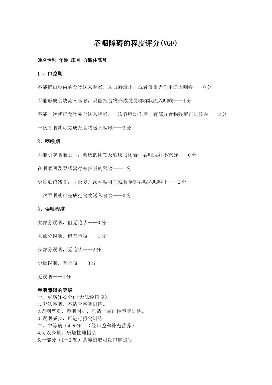 齐鲁医学吞咽障碍的程度评分_第1页