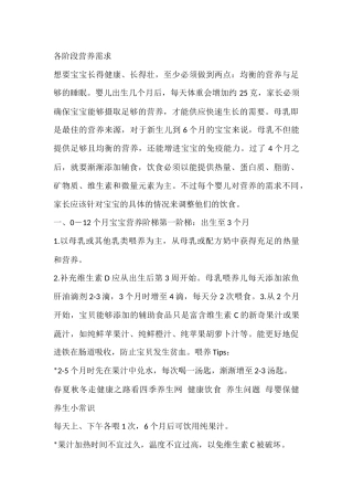齐鲁医学婴儿各阶段营养需求