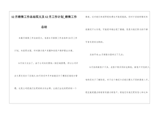 12月销售工作总结范文及12月工作计划-销售工作总结