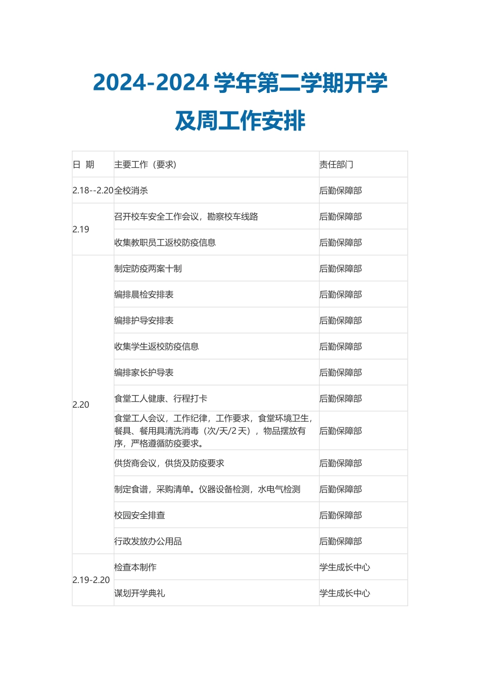 2024-2024学年第二学期开学计划及周工作安排_第1页