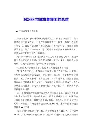 2024XX市城市管理工作总结