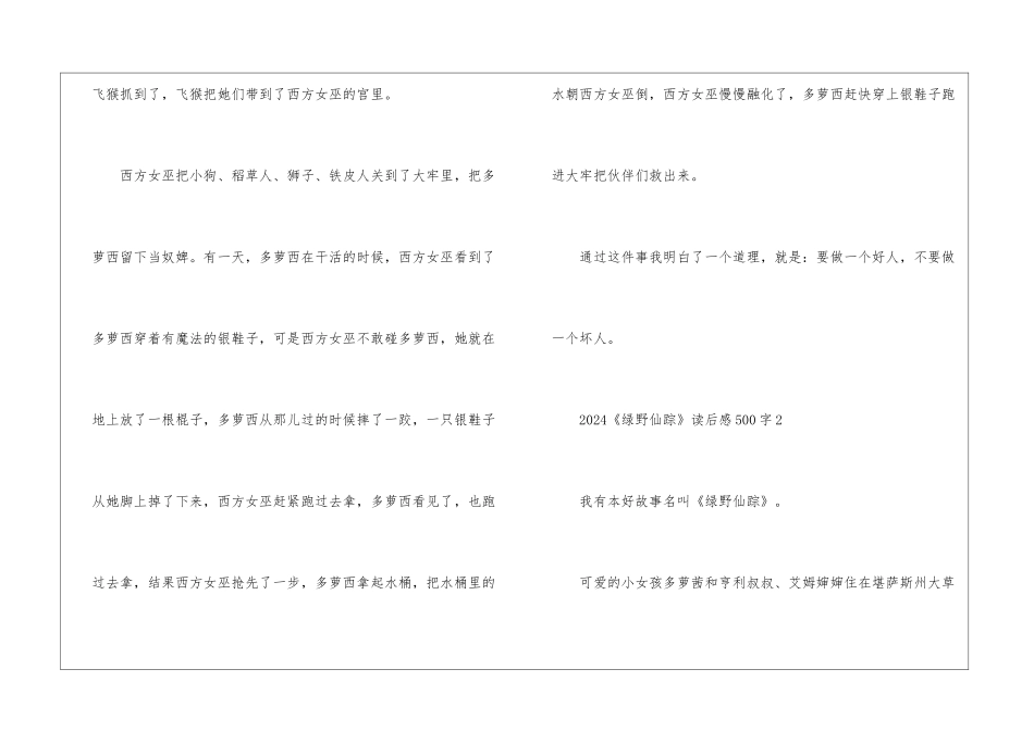 2024《绿野仙踪》读后感500字_第2页