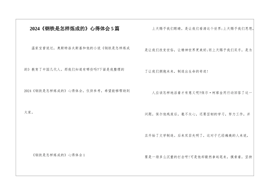 2024《钢铁是怎样炼成的》心得体会5篇_第1页
