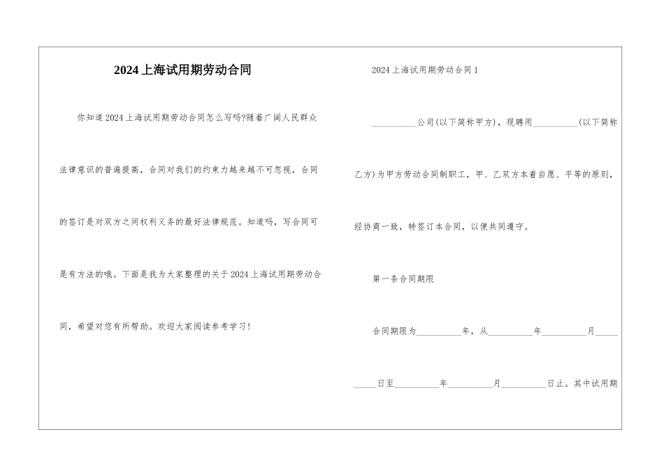 2024上海试用期劳动合同_第1页