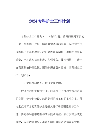2024专科护士工作计划