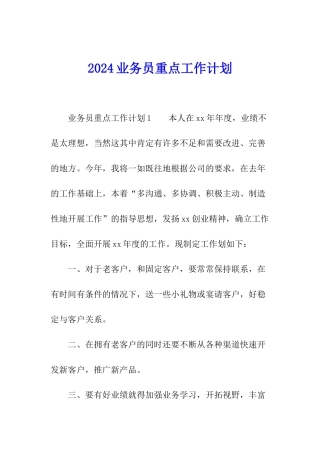 2024业务员重点工作计划
