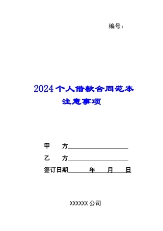 2024个人借款合同范本注意事项