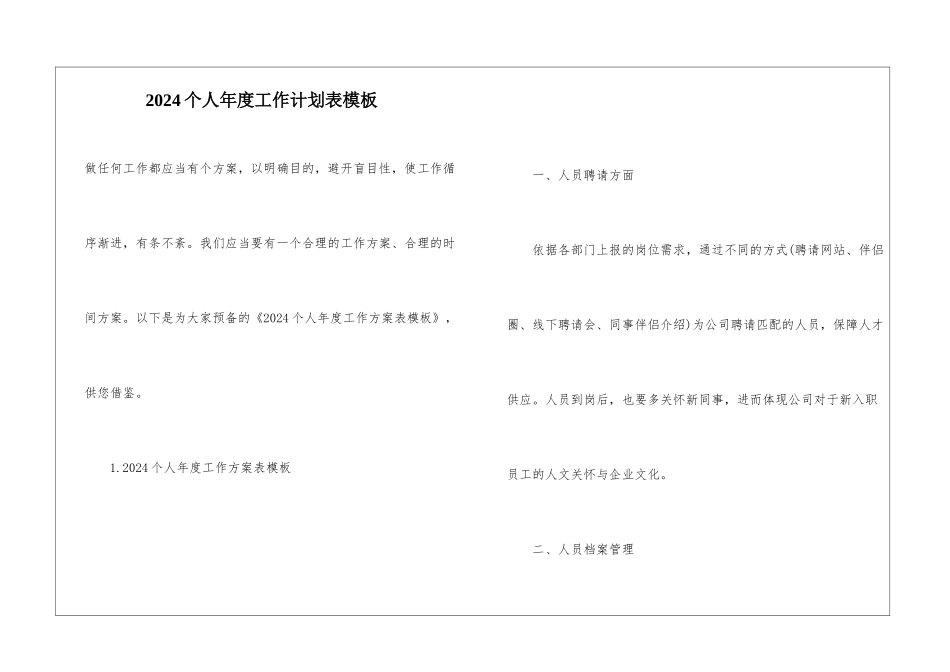 2024个人年度工作计划表模板_第1页