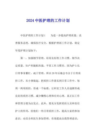 2024中医护理的工作计划