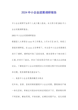 2024中小企业发展调研报告-