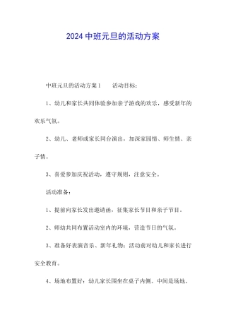 2024中班元旦的活动方案