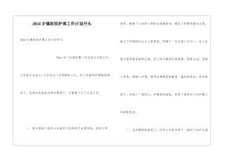 2024乡镇医院护理工作计划开头