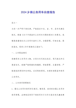 2024乡镇公务用车自查报告-