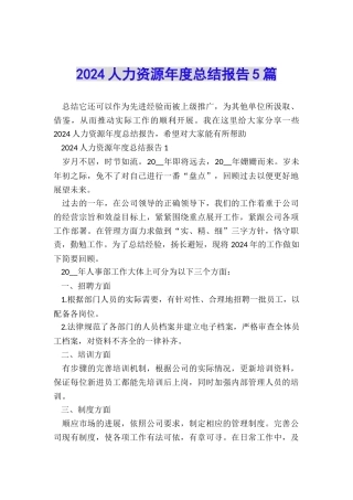 2024人力资源年度总结报告5篇