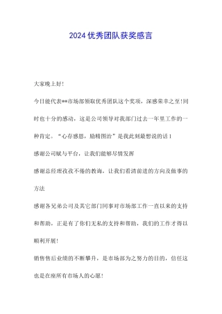 2024优秀团队获奖感言
