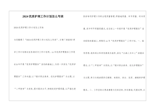 2024优质护理工作计划怎么写表