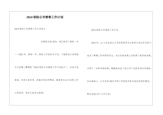 2024保险公司销售工作计划
