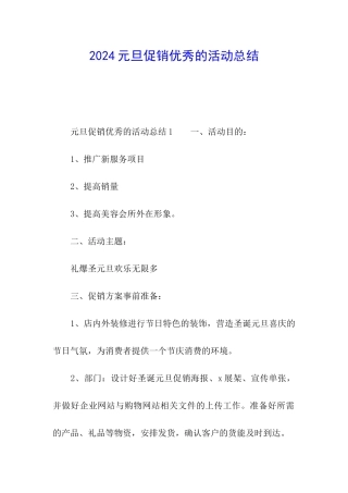 2024元旦促销优秀的活动总结