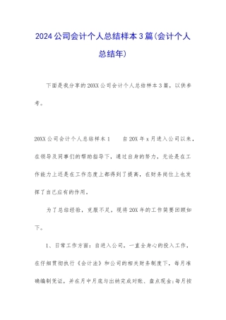 2024公司会计个人总结样本3篇