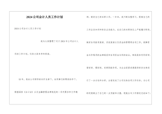 2024公司会计人员工作计划