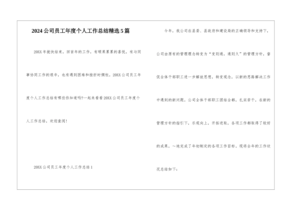 2024公司员工年度个人工作总结精选5篇_第1页
