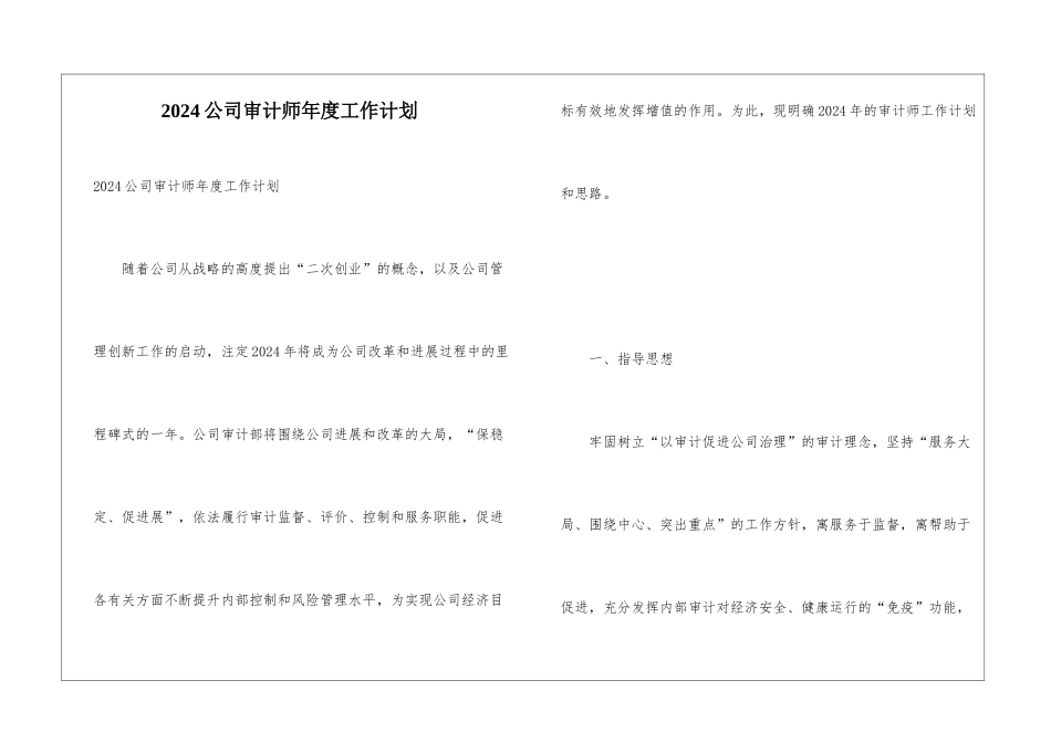 2024公司审计师年度工作计划_第1页