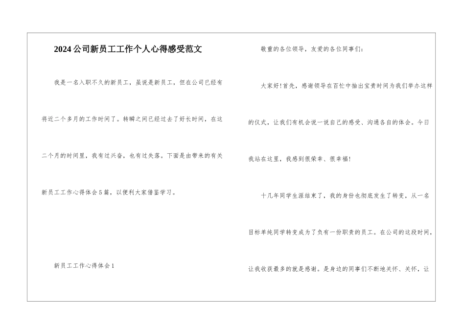 2024公司新员工工作个人心得感受范文_第1页
