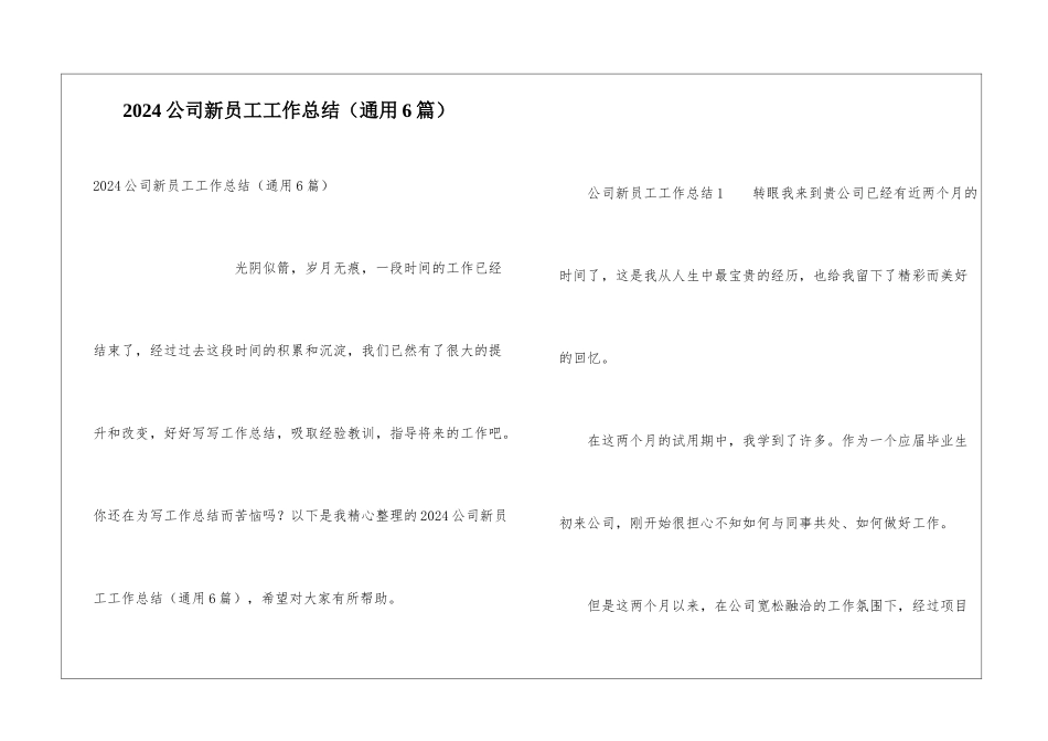 2024公司新员工工作总结_第1页