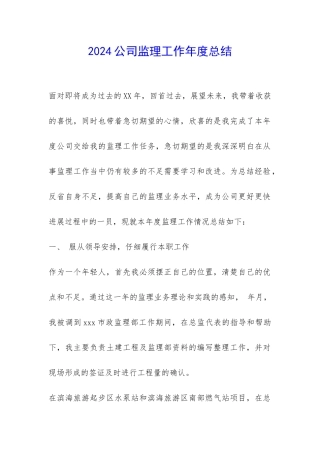 2024公司监理工作年度总结-