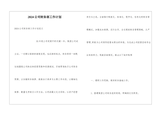 2024公司财务部工作计划