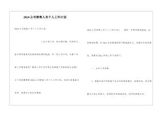 2024公司销售人员个人工作计划