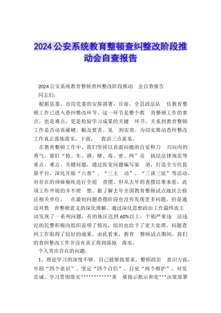 2024公安系统教育整顿查纠整改阶段推进会自查报告