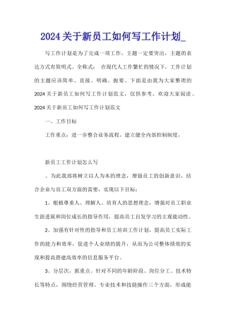 2024关于新员工如何写工作计划