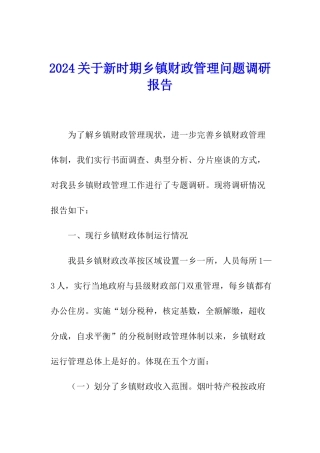 2024关于新时期乡镇财政管理问题调研报告