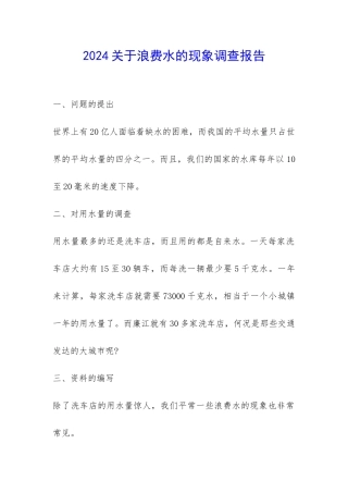 2024关于浪费水的现象调查报告-