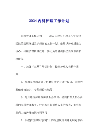2024内科护理工作计划
