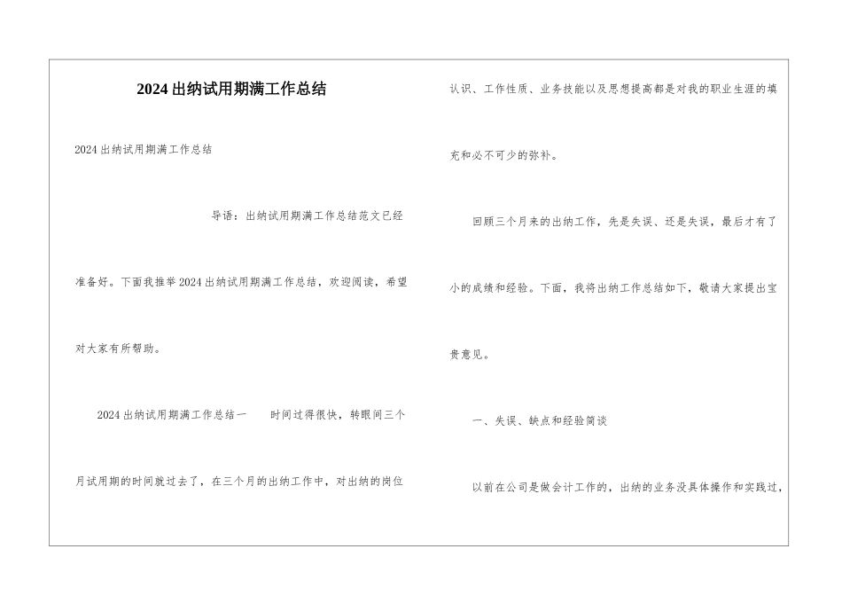 2024出纳试用期满工作总结_第1页