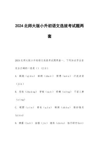 2024北师大版小升初语文选拔考试题两套