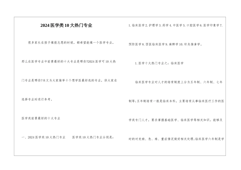 2024医学类10大热门专业_第1页