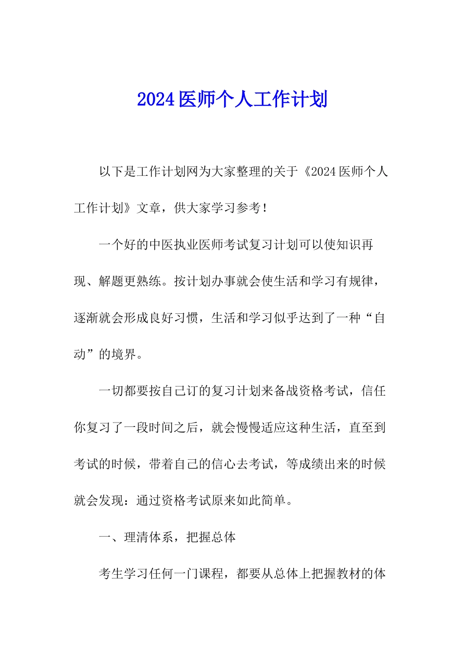 2024医师个人工作计划_第1页
