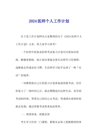 2024医师个人工作计划