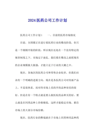 2024医药公司工作计划