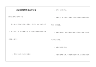 2024医院财务组工作计划